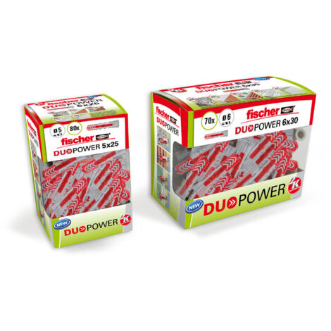 Fischer – Chevilles Duopower 6x30 mm – Lot de 70 unités – Pour béton, brique, plaques de plâtre – Montage simple avec vis - 70uds