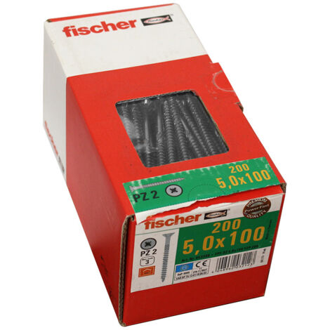 200 Vis VBA tête fraisée Power-Fast PZ2 Ø5 x 100 mm filetage partiel - Fischer