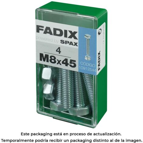 Vis hexagonale métrique + écrou, zinc, M 8x45mm, boîte de 4 pièces Fadix 85761 (1/3)