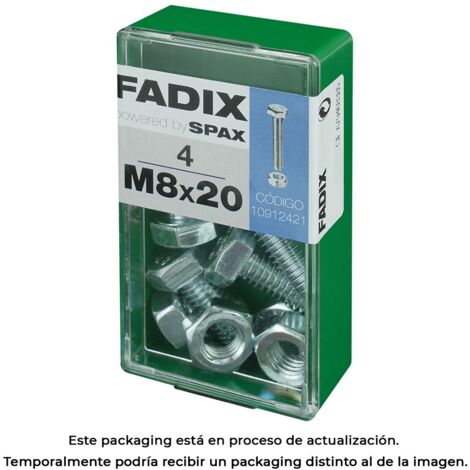 Vis hexagonale métrique + écrou, zinc, M 8x20mm, boîte 4 pièces  Fadix 85761 (1/3)