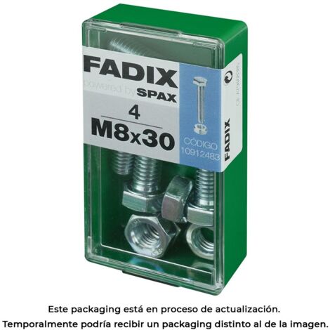 Vis hexagonale métrique + écrou, zinc, M 8x30mm, boîte de 4 pièces Fadix 85761 (1/3)
