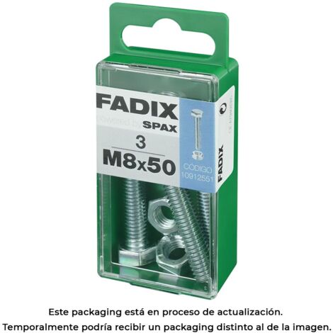 Vis hexagonale métrique + écrou, zinc, M 8x50mm, boîte 3 pièces  Fadix 85761 (1/3)