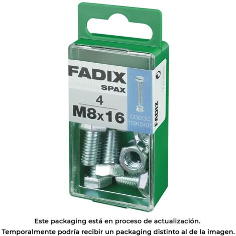 Vis hexagonale métrique + écrou, zinc, M 8x16mm, boîte de 4 pièces Fadix 85761 (1/3)