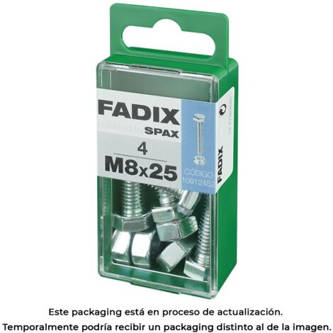 Vis hexagonale métrique + écrou, zinc, M 8x25mm, boîte 4 pièces  Fadix 85761 (1/3)