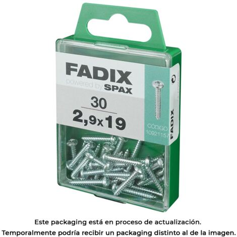 Boîte de 30 unités de vis autotaraudeuses à tête ronde en zinc 2,9x19mm Fadix (1/3)