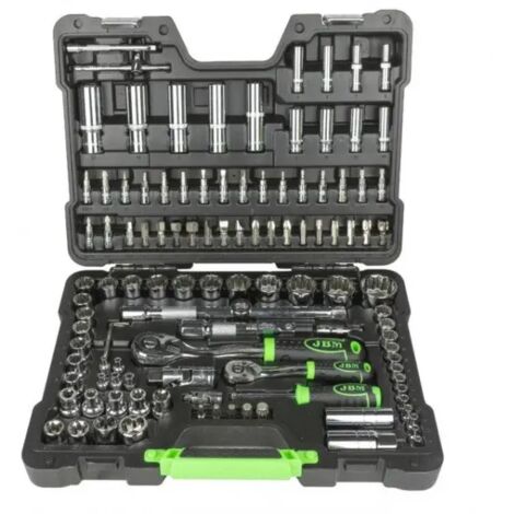 Mallette à outils de 113 pièces avec clés à douille chromées à 12 tranchants JBM54047