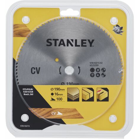 Stanley – Lame de scie chromée 190 mm – 100 dents pour coupes fines dans bois tendre et contreplaqué – Alésage 16 mm - STA10215-XJ