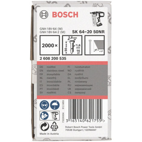 SK64-20 Clous en acier inoxydable : 50mm : 2.000pcs  BOSCH 2608200535