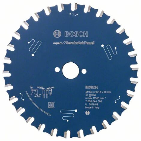 Bosch – Lame de scie circulaire 165 mm – Alésage 20 mm – Épaisseur 1.6 mm – Largeur de coupe 2 mm – 30 dents pour tôle d'acier