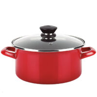 FAGOR Optimax Casserole Induction 24 cm Acier Émaillé, Antiadhésif sans PFOA, Couvercle Verre Rouge