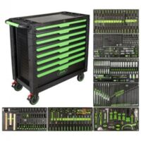 JBM – Chariot à outils XL 8 tiroirs renforcé – Panneau perforé pour accessoires – Roues pivotantes 127mm avec freins – Charge maximale optimisée