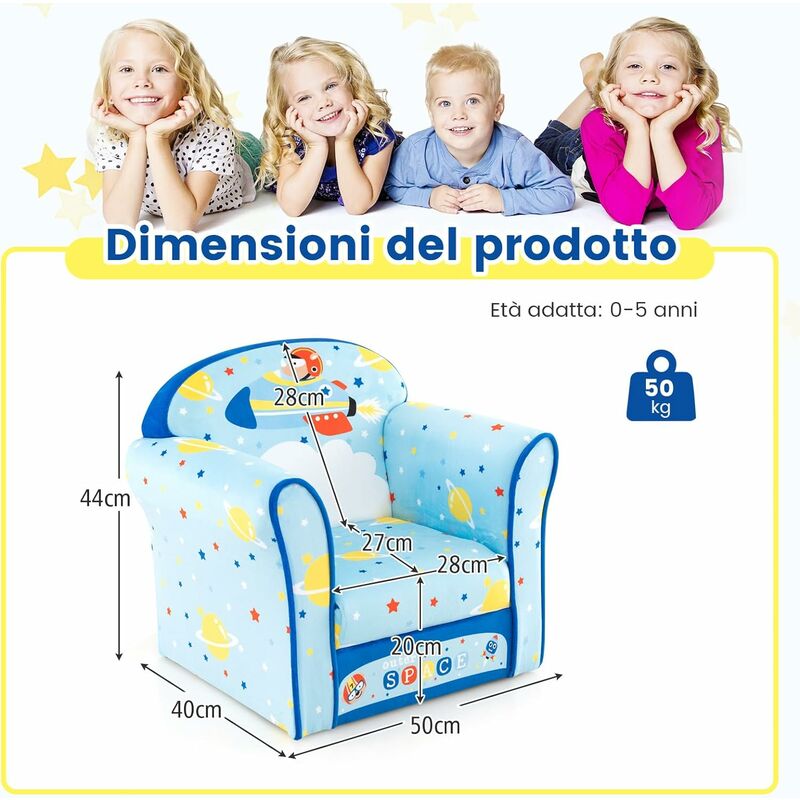 DREAMADE Poltrona per Bambini, Poltroncina Comoda con Disegno di Animali  Diversi, Struttura in Legno con Imbottitura, Divano Singolo per Cameretta  (Modello 4)