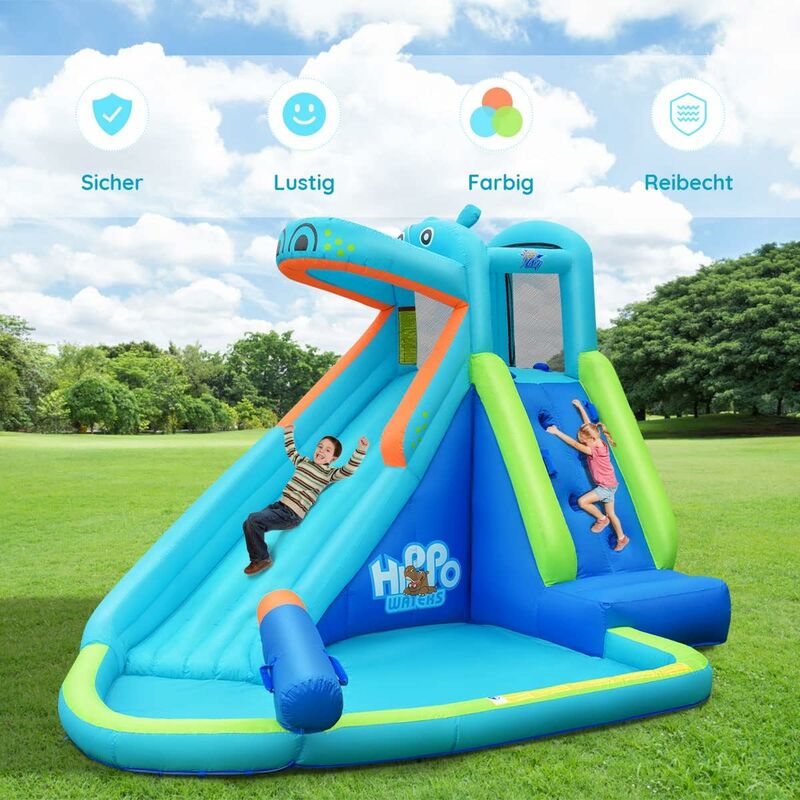 DREAMADE Parco Acquatico per Bambini, Castello Gonfiabile con Scivolo,  Parete da Arrampicata e Piscina Ampia, da 4 a 12 Anni, Carico 120 kg,  Interni ed Esterni, 477,5x366x242,5 cm (Senza Ventilatore) : 