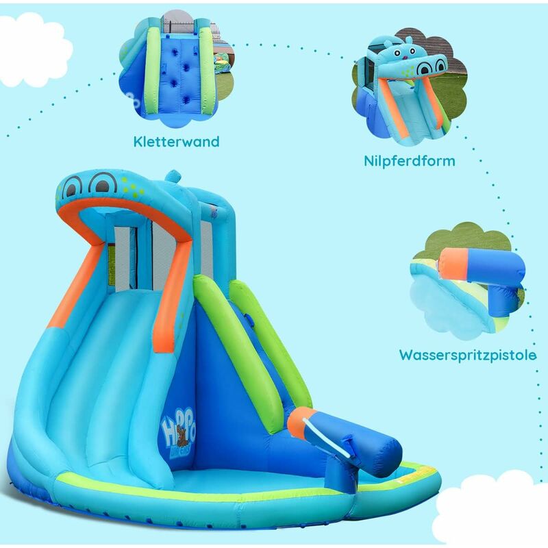 DREAMADE Parco Acquatico per Bambini, Castello Gonfiabile con Scivolo,  Parete da Arrampicata e Piscina Ampia, da 4 a 12 Anni, Carico 120 kg,  Interni