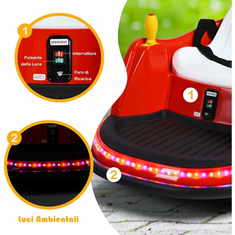 DREAMADE Autoscontri Elettrici per Bambini, Autoscontro Cavalcabile a  Batteria con Telecomando in PP di Alta Qualità, Veicolo Ricaricabile con  Luci, Clacson e Musica ,Carico 20 kg, 75x57x42cm (Rosso)