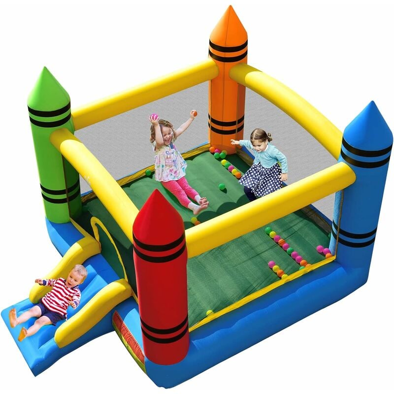 DREAMADE Castello Gonfiabile a Forma di Pastello per Bambini, Trampolino Gonfiabile  per Uso Interno ed Esterno, Questa Casa Gonfiabile è Adatta per Bambini dai  3 agli 10 Anni, 354x 278x227 cm