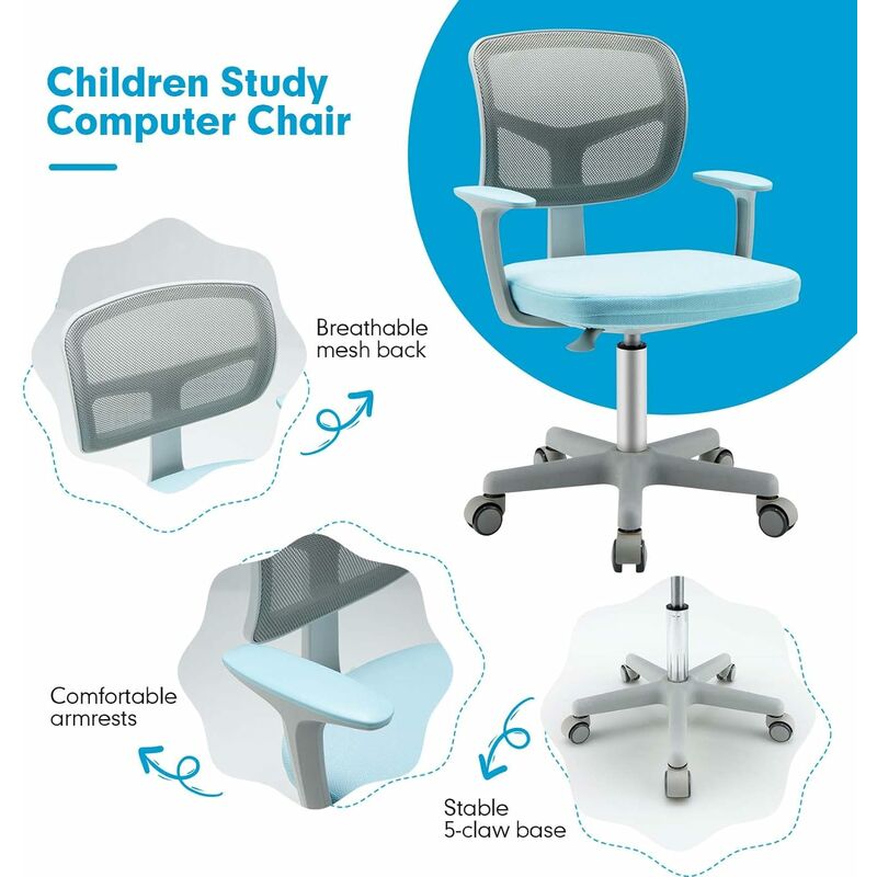 COSTWAY Sedia per Scrivania per Bambini, Sedia per Computer per Bambini con  Altezza Regolabile, Ruote con Freni, Sedile Girevole a Rete, Sedia  Ergonomica per Bambini 3-10 Anni (Blu) : : Casa e