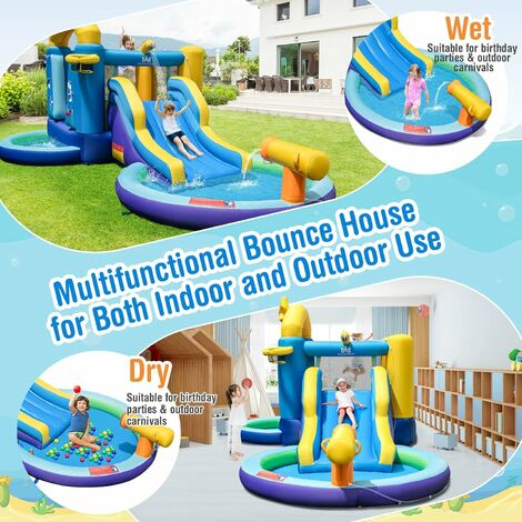 DREAMADE Castello Gonfiabile per Bambini con Soffiatore 680W, Parco  Acquatico Gonfiabile con Scivoli da Esterno, 50 Palline, 2 Piscine,  Trampolino e