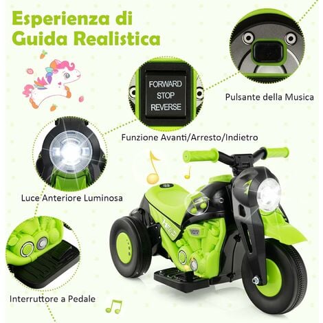 DREAMADE 6V Moto Elettrica per Bambini 3-5 Anni con Creatore di Bolle,  Musica, Clacson e Fari a LED, 36 x 81 x 43 CM, Avanti e Indietro 2,5 km/h,  Carica Massima. 30 kg (Verde)