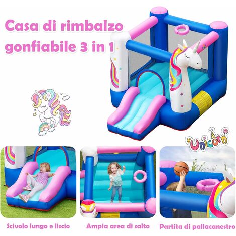 DREAMADE Parco Acquatico per Bambini, Castello Gonfiabile con Scivolo,  Parete da Arrampicata e Piscina Ampia, da 4 a 12 Anni, Carico 120 kg,  Interni ed Esterni, 477,5x366x242,5 cm (Senza Ventilatore) : 