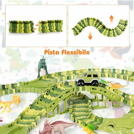 DREAMADE Pista Treno Dinosauro Flessibile per Bambini, Set Ferrovia  Giocattolo Elettrico in PP, ABS e PS