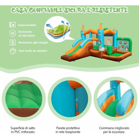 Castello gonfiabile per bambini a tema pinguini con scivolo, Casa  gonfiabile per interni ed esterni - Costway