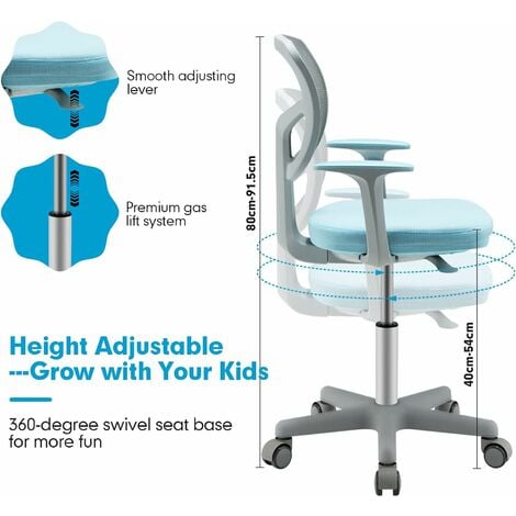 Costway Sedia per scrivania per bambini con altezza regolabile, Sedile  girevole a rete con ruote con freni per casa Rosa