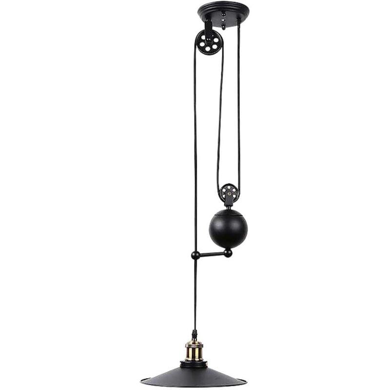 Barcelonaled Lámapara Colgante de techo ajustable araña moderna poleas retro industrial vintage con casquillo e27 edison color negro metal y piezas en bronce cocina. clock