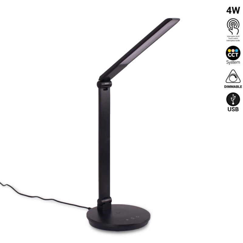 Lámpara de mesa con USB 4W Dimable | Negro