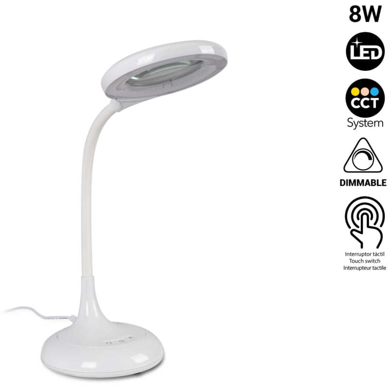 Lámpara de mesa con lupa 8W CCT Dimable