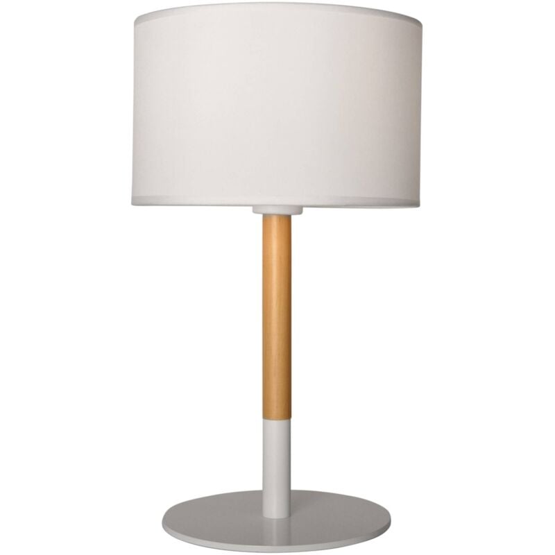 Barcelonaled Lámpara De blanca con base aluminio cuerpo madera y pantalla tela casquillo bombilla led e27 sobremesa escritorio mesita noche