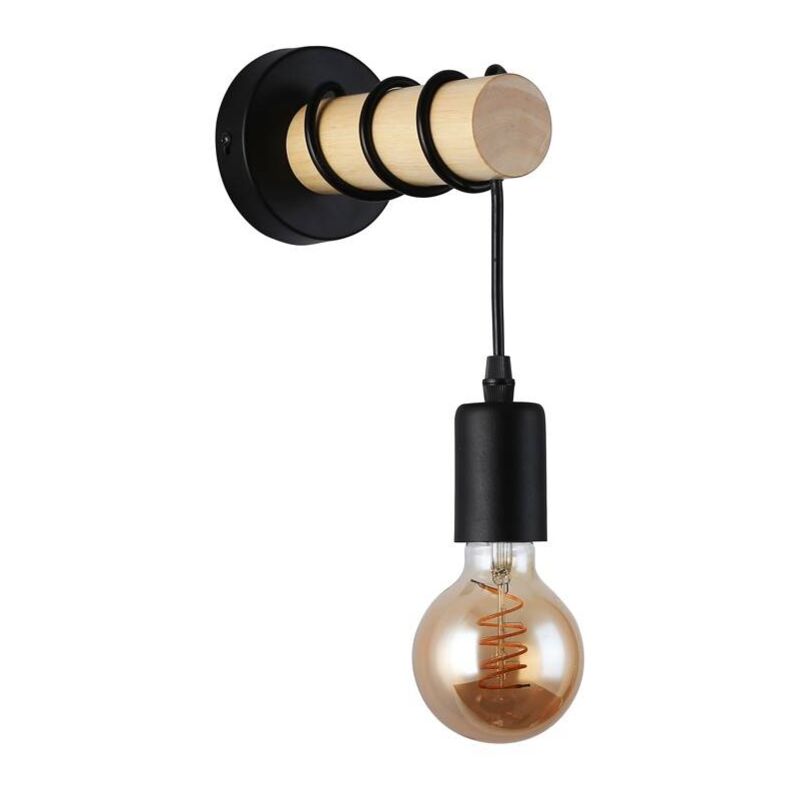 Barcelona Led Barlona aplique de pared interior vintage madera industrial sala estar dormitorio mila negro