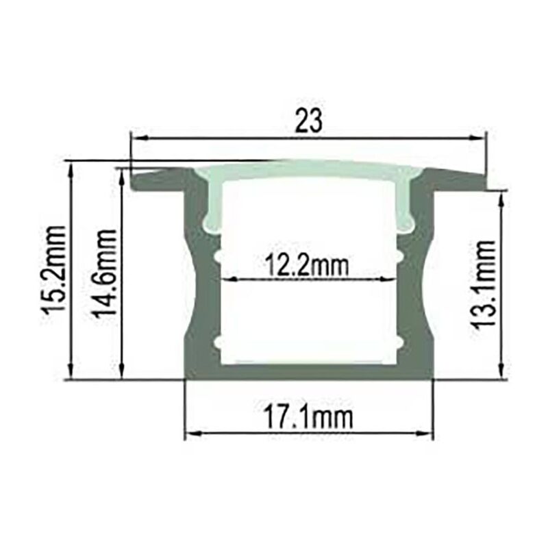 Perfil de aluminio empotrable para tira LED con difusor - 2 tapas - 23x15mm  - 2 metros Blanco