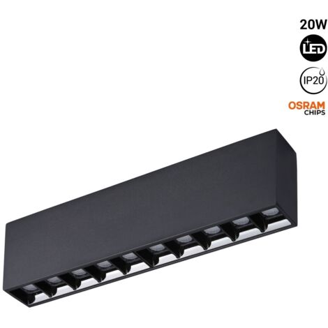 Foco Lineal LED Superficie Color Negro - 20W - UGR18 - CRI90 - - Blanco Cálido