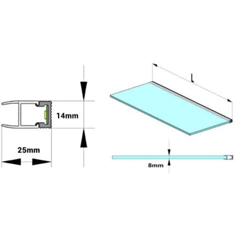 Perfil, tira, estantería, cristal, led
