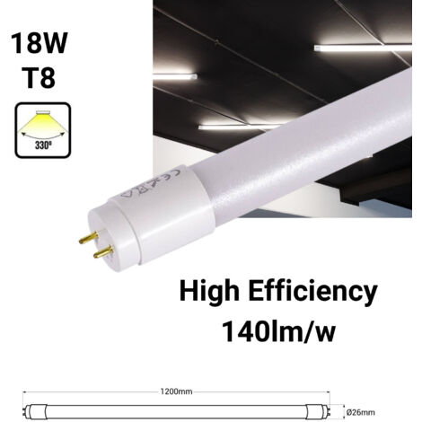 Tubo LED 120cm T8 - 18W - 140lm/W