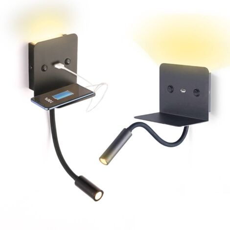 Aplique De Pared LED Para Lectura "SLANGE" 3W + 6W Orientable Y - Negro