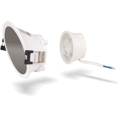 KIT Aro Downlight Redondo Asimétrico Ø85mm + Módulo LED MR16 5W - Blanco Cálido - Plata
