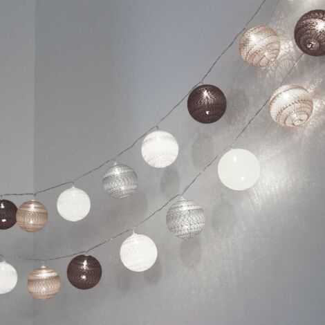 Guirnalda LED Bolas De Algodón 20 Bolas Con USB 3m-IP44-4cm - Gris, blanco, negro