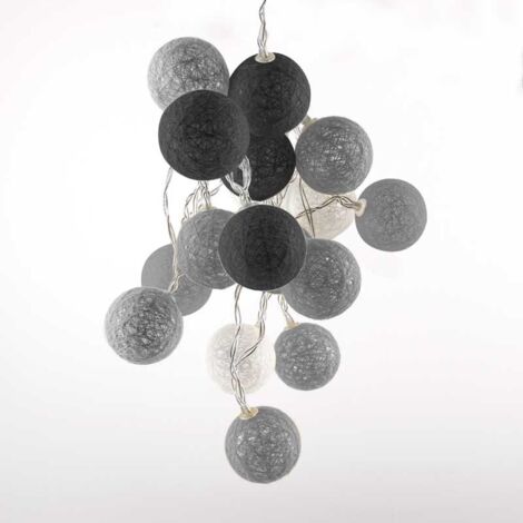 Guirnalda LED Bolas De Algodón 20 Bolas Con USB 3m-IP44-4cm - Gris, blanco, negro