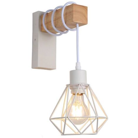 Aplique De Pared Nórdico Jaula "RODEN" - Madera Y Metal - Blanco