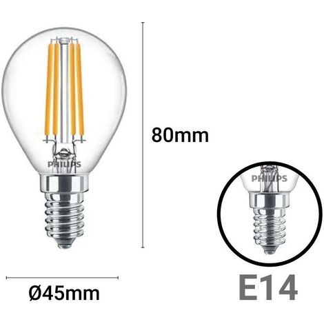 Bombilla LED de filamento esférica E14 P45/G45 4.3W Philips Classic  LEDLuster Blanco neutro 4000K