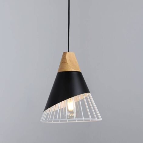 Lámpara Colgante Nórdica En Metal Y Madera "ADOR" - Negro