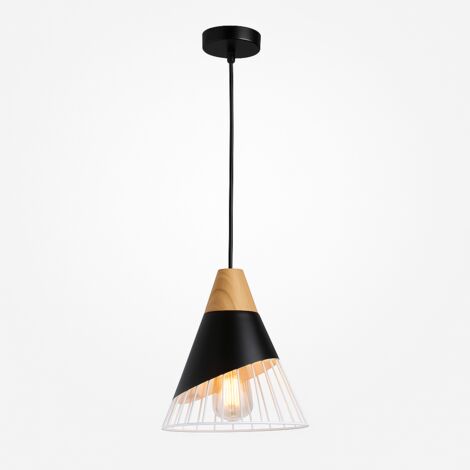 Lámpara Colgante Nórdica En Metal Y Madera "ADOR" - Negro
