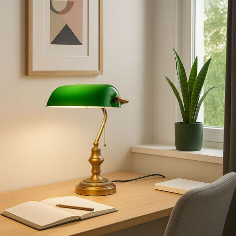 Lámpara De Mesa Vintage "BANQUERO" - E27 - Verde