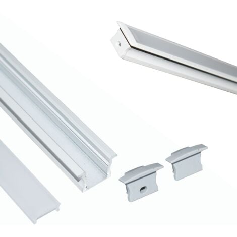 Perfil de aluminio empotrable para tira LED con difusor - 2 tapas - 23x15mm  - 2 metros Blanco