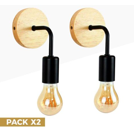 Pack De 2 Apliques De Pared En Madera Con Flexo De Metal