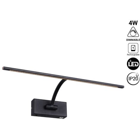 Aplique Para Cuadros LED Con Bateria Recargable - Dimmable - 4W - Blanco Cálido - Negro