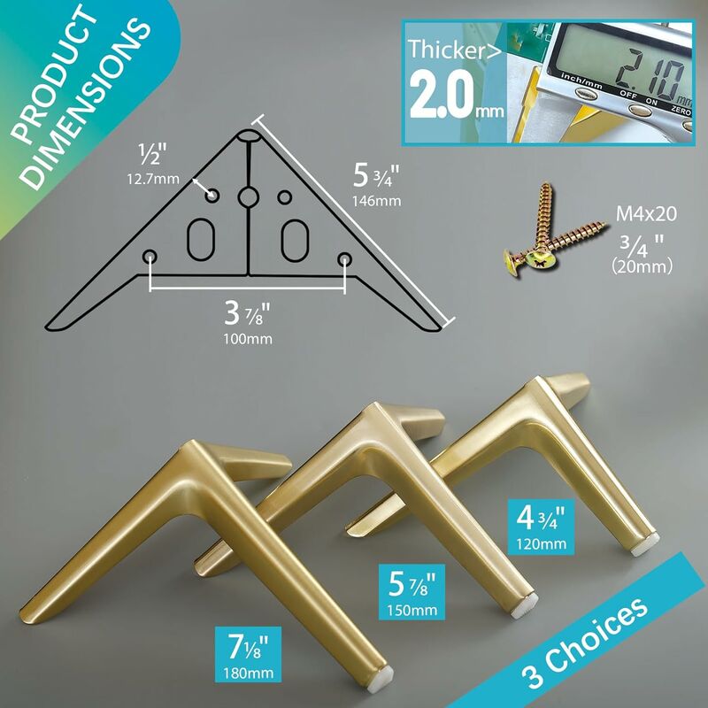 P17 - GROSSETO | Set 4 Pies Metálicos +16 Tornillos | Acabado: Negro Mate | Dimensiones: Alto 8,5 Cm Ancho Y Largo 15 Cm | Patas Para Sofás, Muebles, Armarios, Sillones