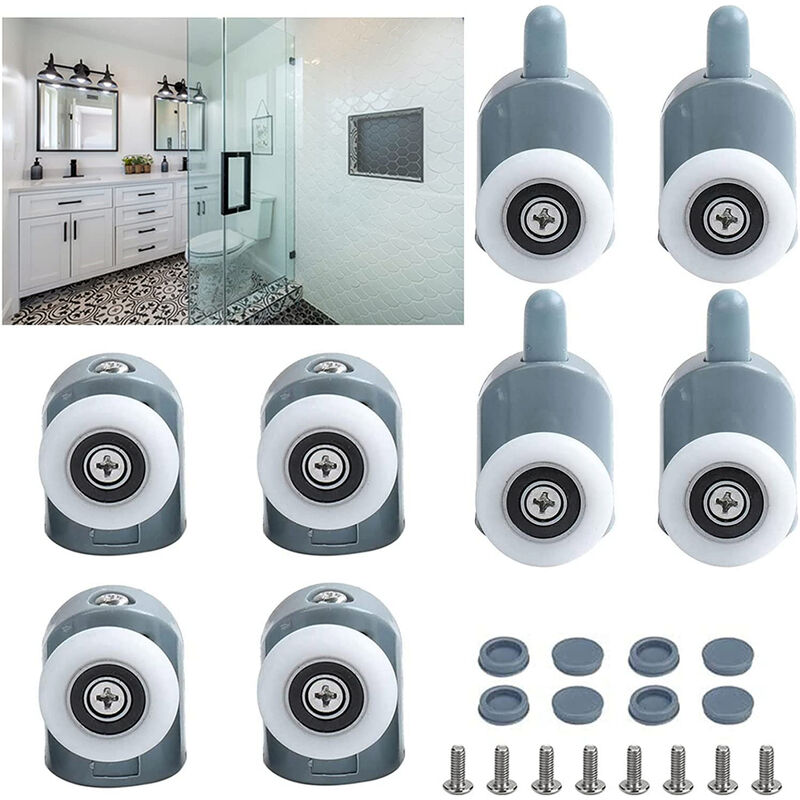Juego Rodillos Ducha Individuales Juego De 8 Rodillos Para Puerta De Ducha - 4 Superiores Y 4 Inferiores, Diámetro 23 Mm, Para Cristal Accesorio Baño Nailon Acero